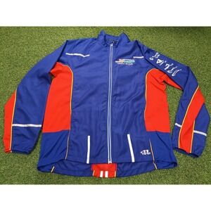 Leslie Jordan Track Jacket Mens Large Blue Red Running USA 2014 Active‎ Network